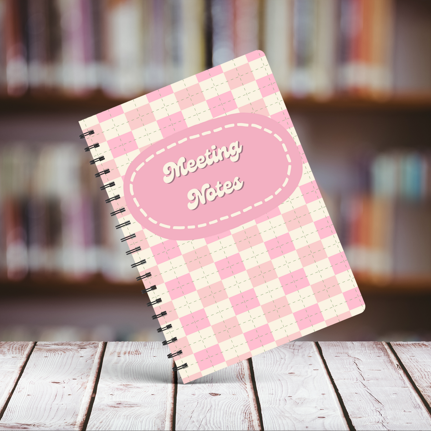 Meeting Notes Book Pink Checkerboard A5 or A4, Meeting Agenda Notes, Printed lined inserts, work stationery organiser
