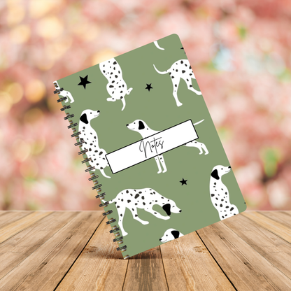 Dalmatian Sage Green Notebook A5 or A4, Dog mum gift, Dalmatian print notebook stationery for work, student