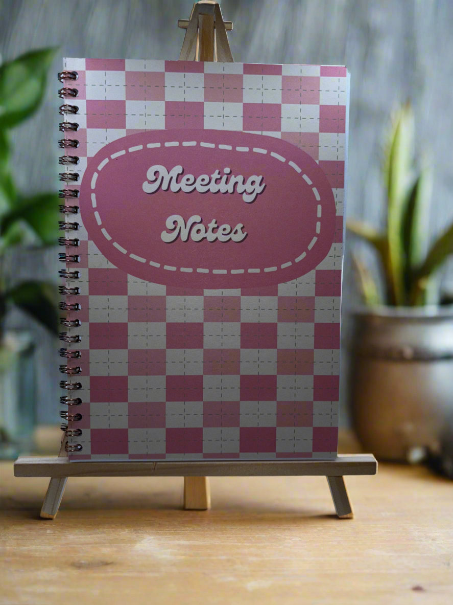 Meeting Notes Book Pink Checkerboard A4 - Card Cover