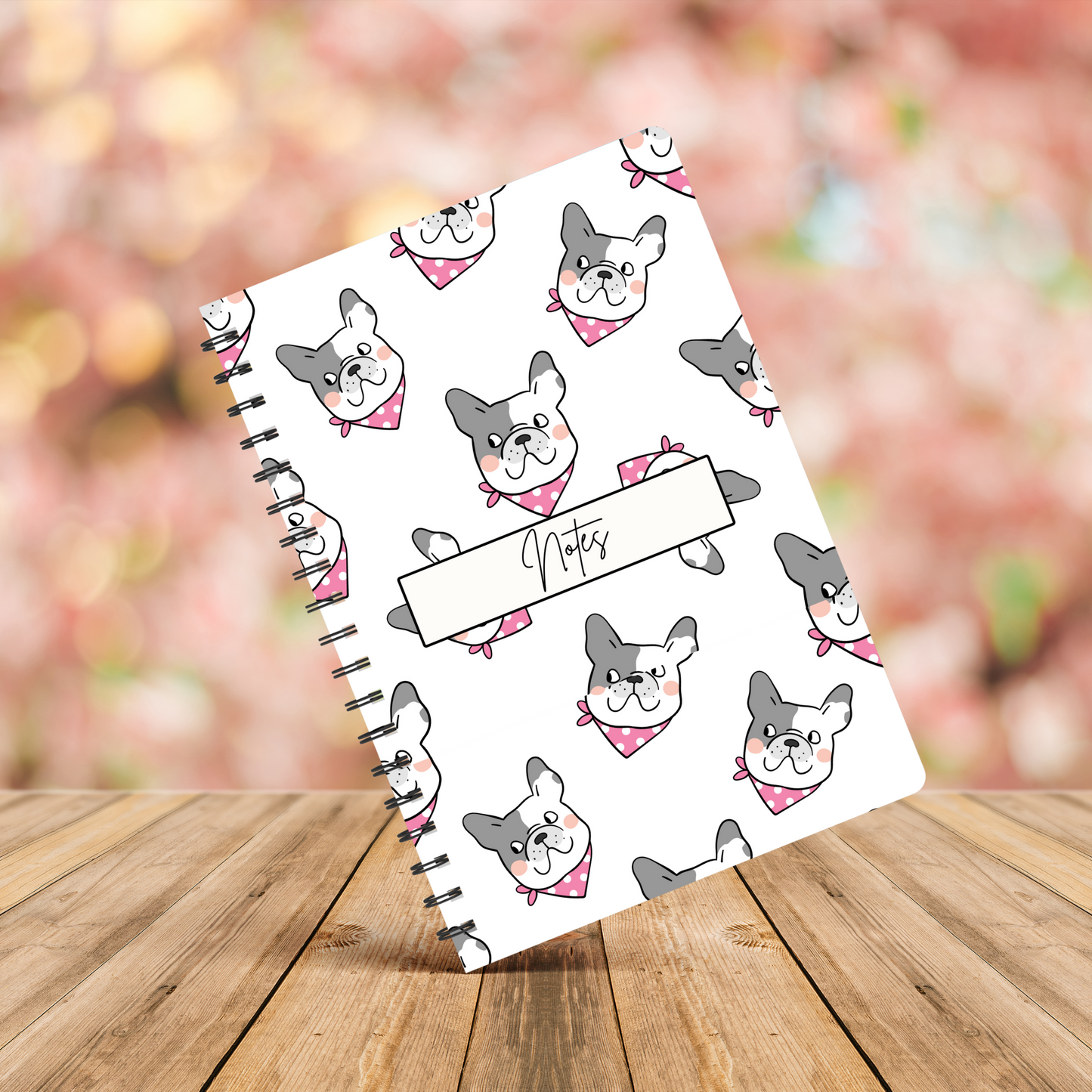 Pug White and Pink Notebook A5 - Card Cover
