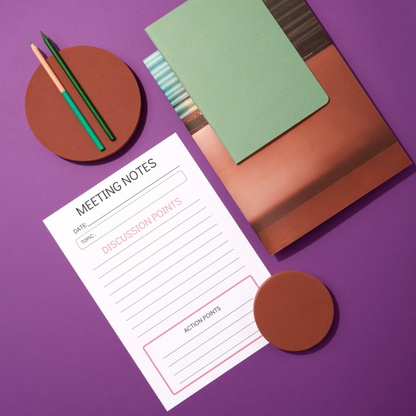 Meeting Notes Lined Printed Note Paper - A4 or A5 sizes, Meeting Agenda Notes, Printed lined inserts, work stationery organiser
