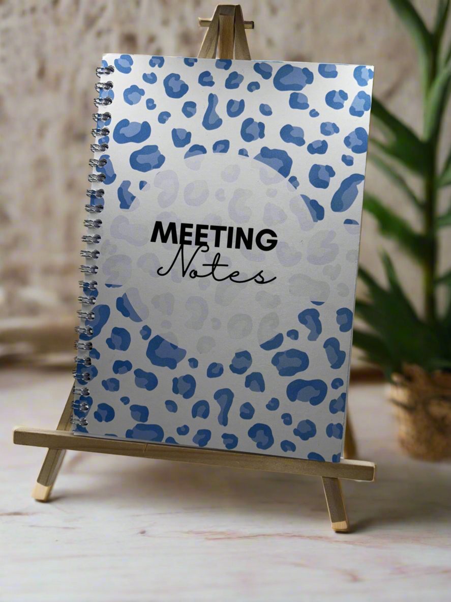 Meeting Notes Book Baby Blue Animal Print A5 - Card Cover