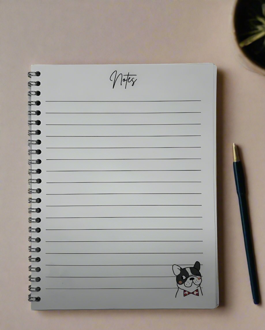 Pug White and Pink Notebook A4 - Card Cover