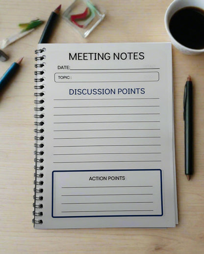 Meeting Notes Book Black A4 - Card Cover