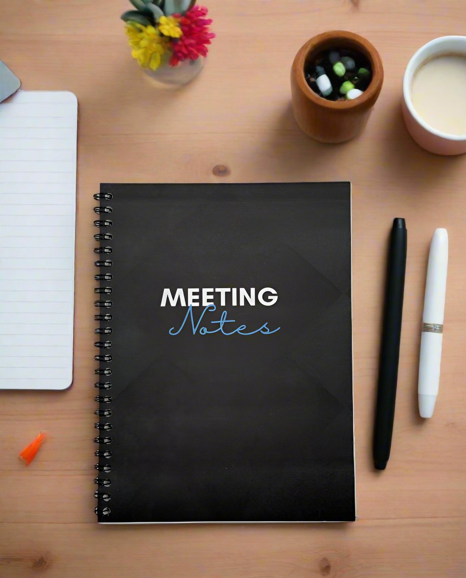 Meeting Notes Book Black A4 - Card Cover