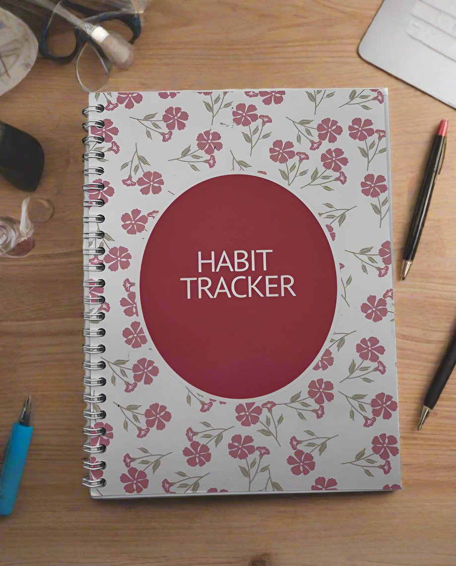 Habit Tracker Pink Floral Notebook A4 - Card Cover