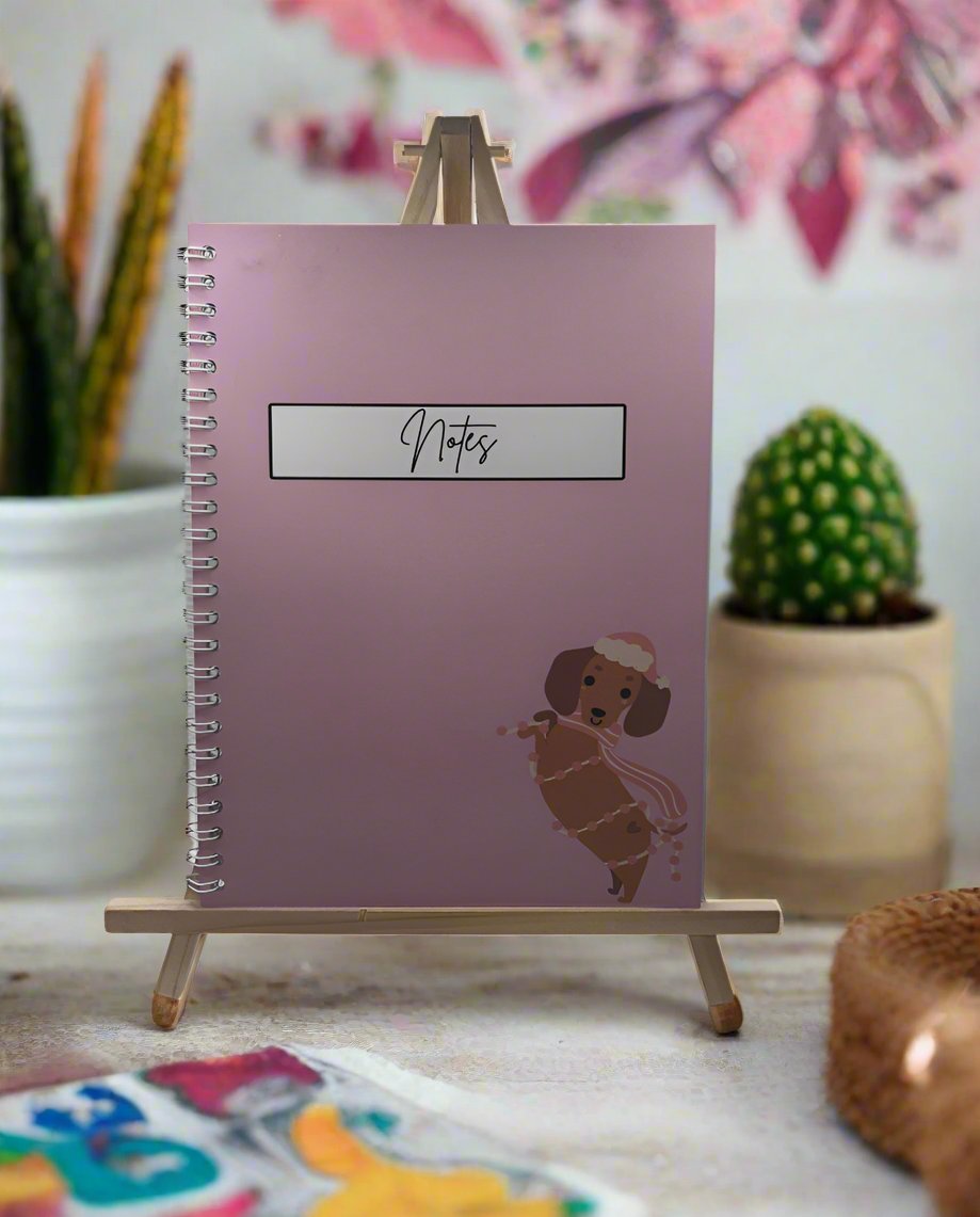 Dachshund Pink Notebook A4- Card Cover