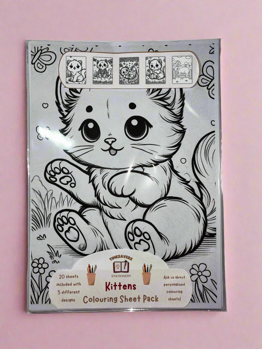 Kittens colouring sheet pack - 5 designs, 20 sheets