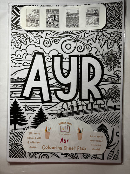 Ayr colouring sheet pack - 4 designs, 20 sheets