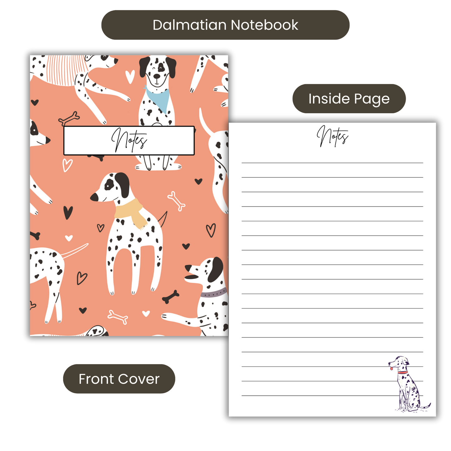 Dalmatian Orange Pattern Notebook A5 or A4, , Dog mum gift, Dalmatian print notebook stationery for work, student