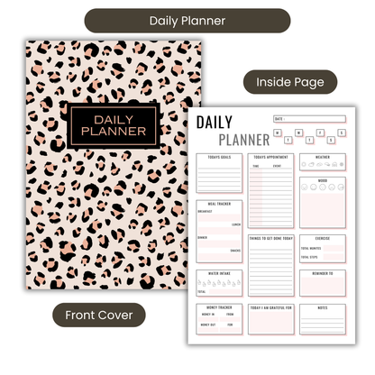 Rose Gold Animal Print Daily Planner A5 or A4 inserts, Floral notebook, Planner notepad, Work student daily planner